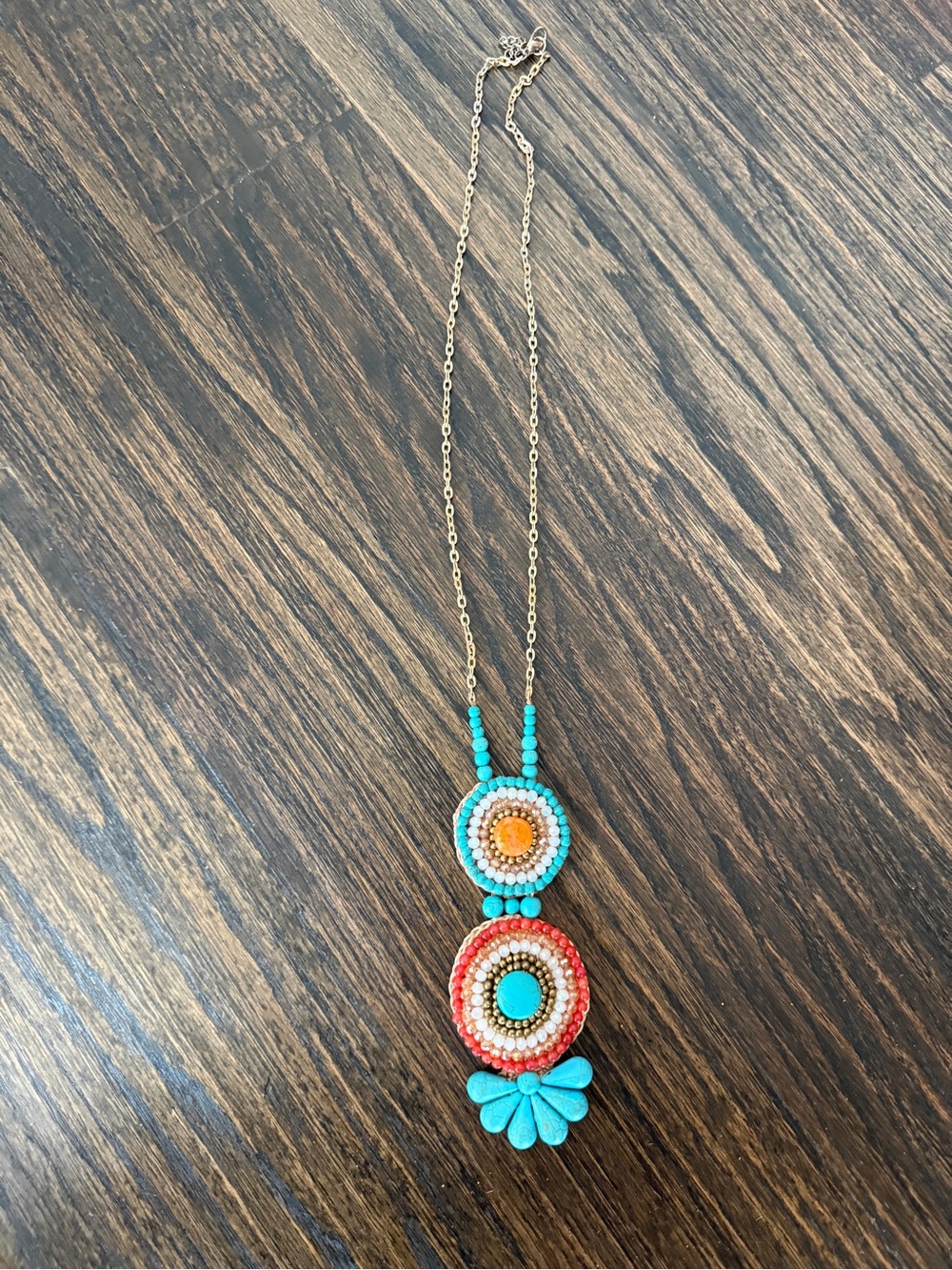 Turquoise & Coral Beaded Pendant Necklace - Brand Unspecified